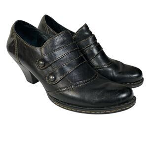 BORN 9.5 Black Leather Booties Side Zip Strappy Details Shoes Boots Heels 41
